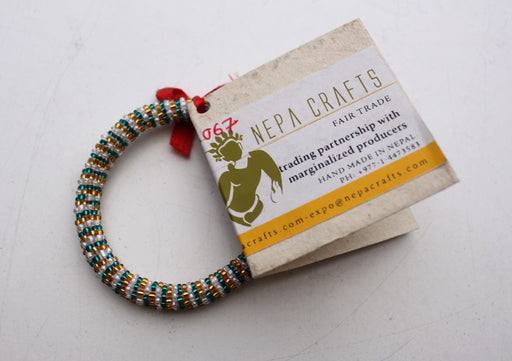 Green, Golden and White Beads Nepalese Roll on Bracelet - nepacrafts