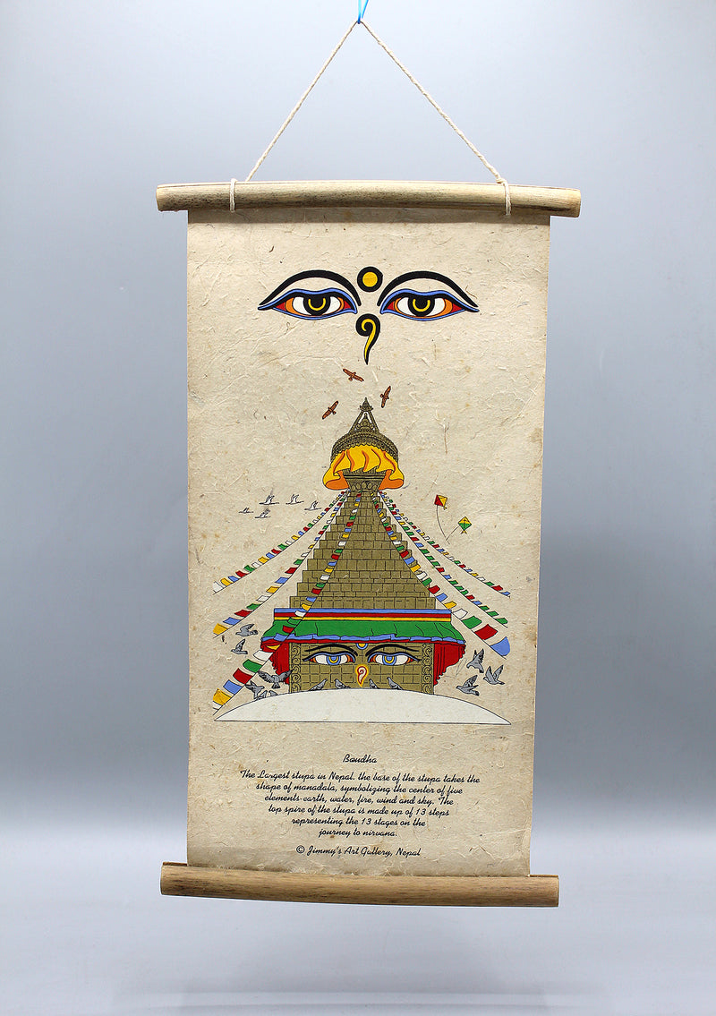 Buddha Eyes and Bouddhanath Printed Lokta Paper Wall Hanging