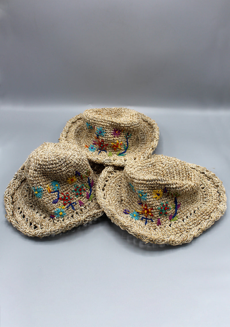 Flower Embroidery Summer Hemp Hat - nepacrafts