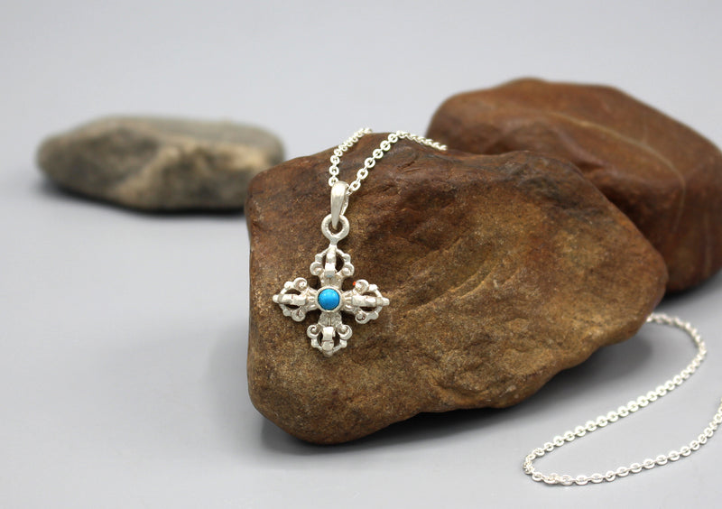 Double Dorjee Sterling Silver Pendant - nepacrafts