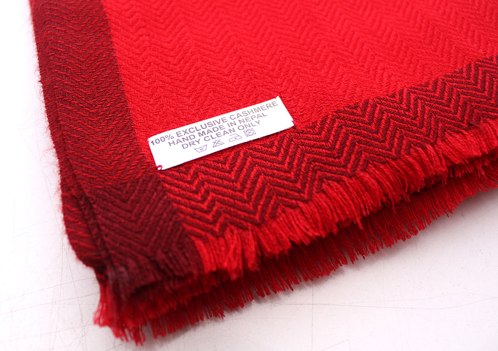 100 % Exclusive Red Cashmere Shawl with Border Herringbone Pattern - nepacrafts