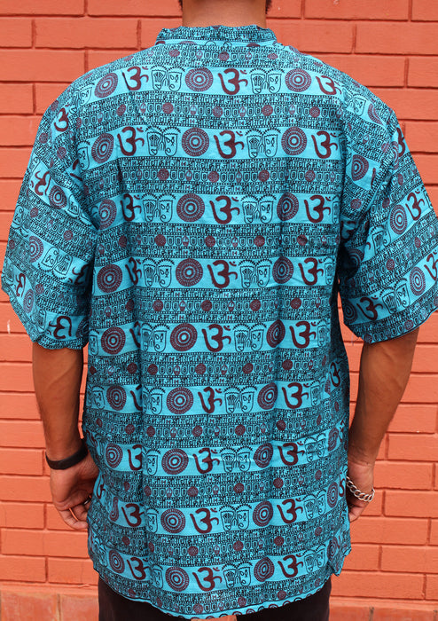Light Blue Cotton Om Prayer Shirt/ Yoga shirt with religious symbols