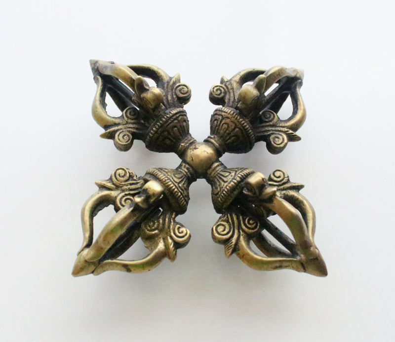 4 Point Old Brass Double Dorjee for Dharma Ritual - nepacrafts