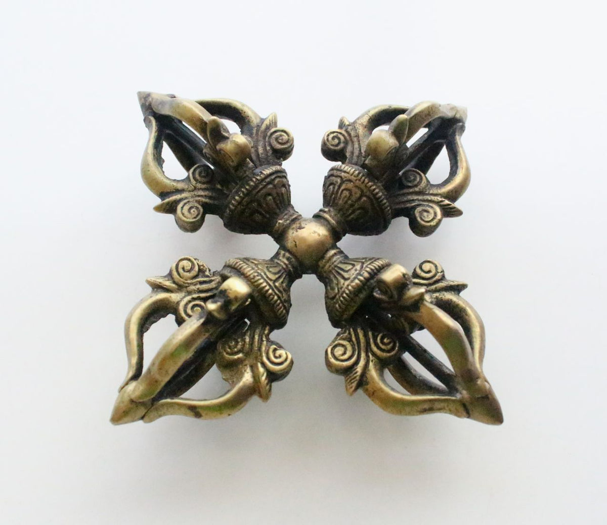 4 Point Old Brass Double Dorjee for Dharma Ritual — NepaCrafts Product