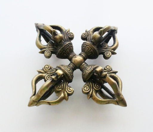 4 Point Old Brass Double Dorjee for Dharma Ritual - nepacrafts