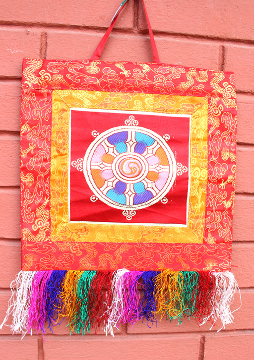 Wheel of Life Brocade Framed Wall Hanging Banner - nepacrafts