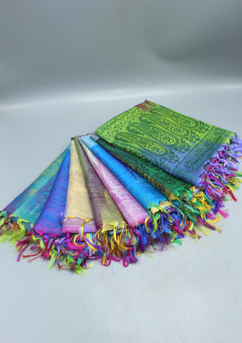 Silk Mixed Polyester Vibrant Multi Color Shawls with Furka