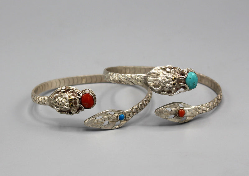 Dragon Carving Inlaid Turquoise Sterling Silver Bracelet - nepacrafts