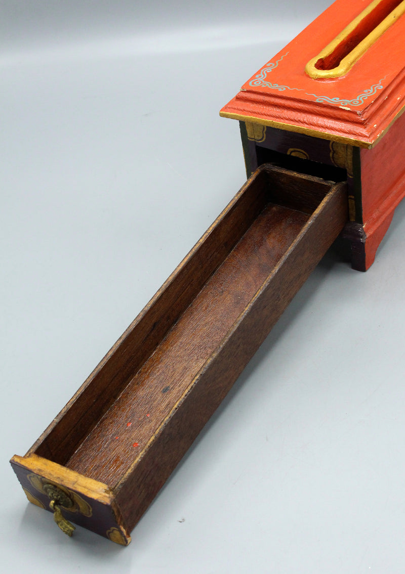 Astamangal Carved Handcrafted Wooden Incense Burner Red Box
