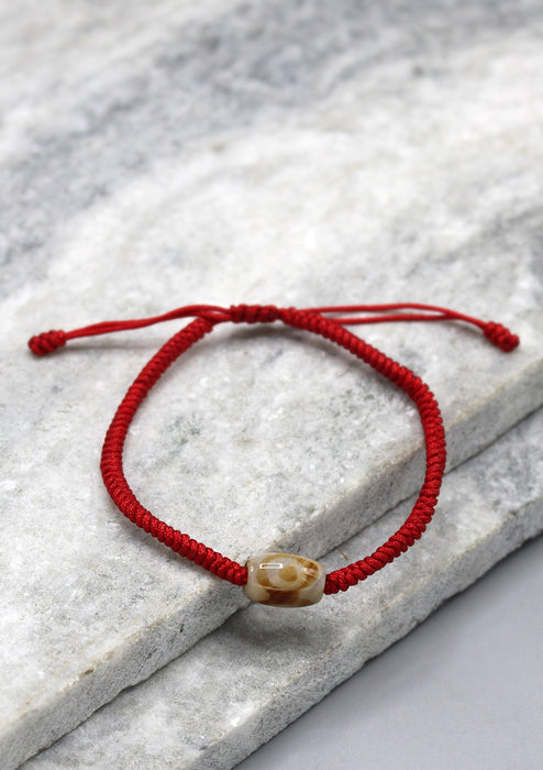 Red Color Lucky Knots Bracelet with Dzi Bead