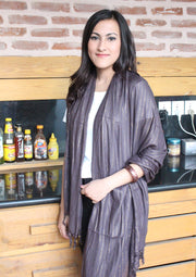 Elegant Dark Purple Plain Jari Scarf, Cotton Shawl From Nepal - nepacrafts