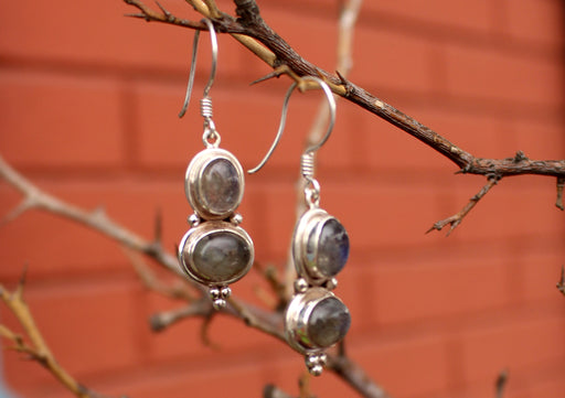 Shinning Labradorite Silver Sterling Double Drop Earrings - nepacrafts