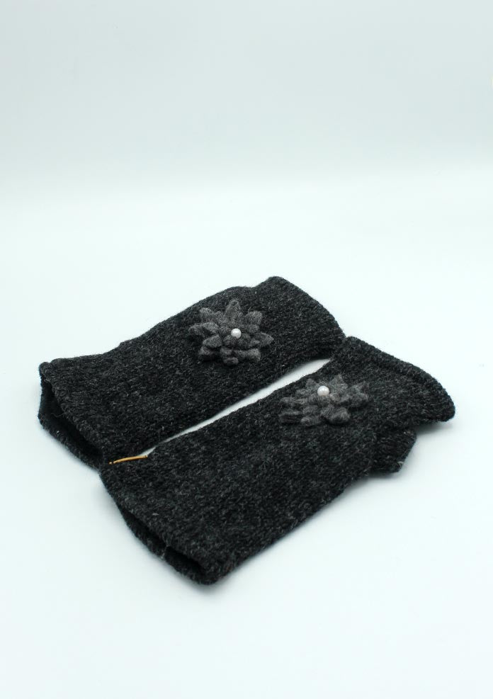 Beautiful Black Color Finger less Hand Warmer with Flower