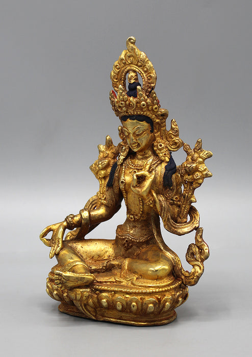 Exquisite Gold Plated Green Tara Statue 6"