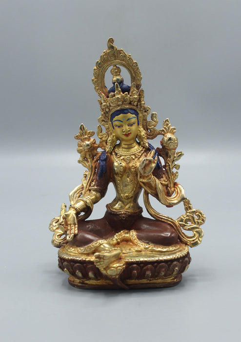 Gold Plated Green Tara Statue 6.5"