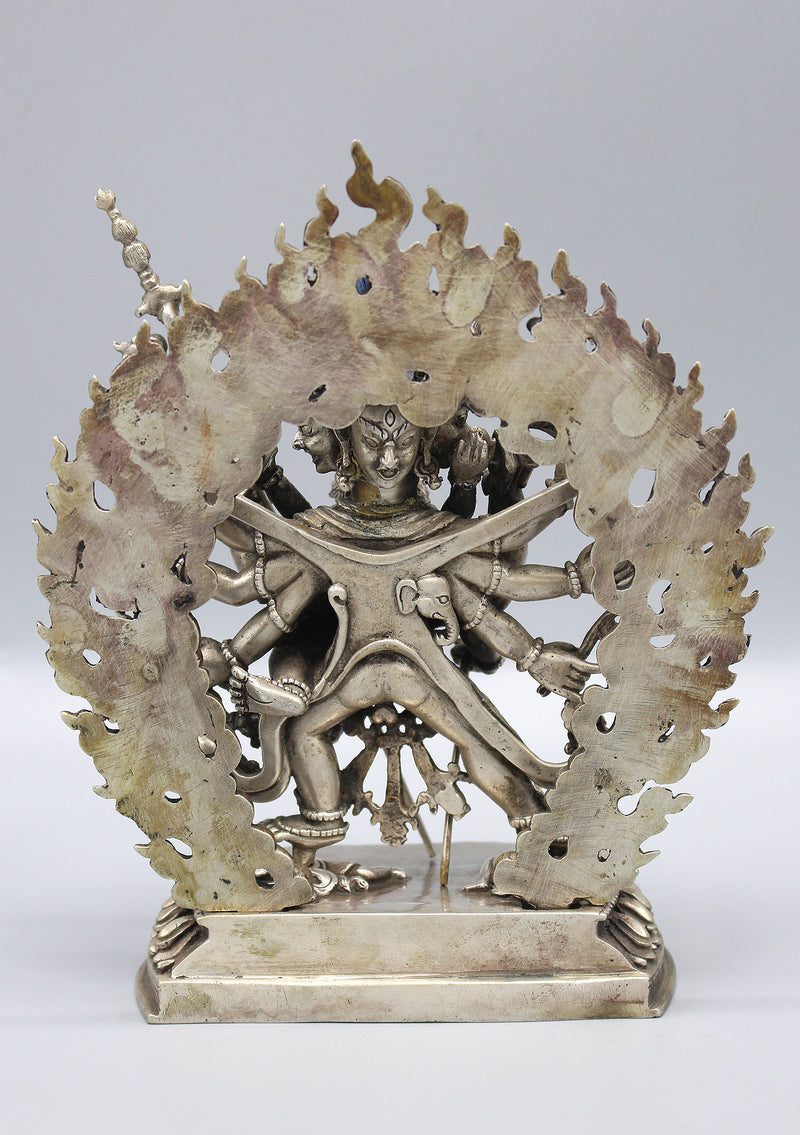 Stunning Hand Carved Silver Sterling Chakrasamvara Statue 6.5" High - nepacrafts