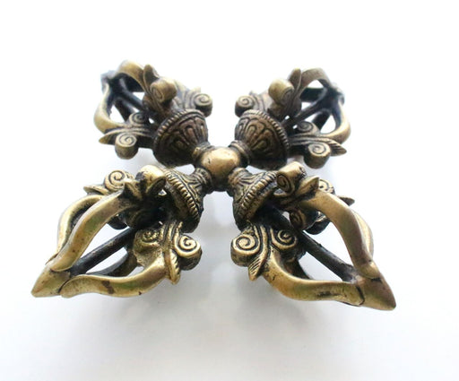 4 Point Old Brass Double Dorjee for Dharma Ritual - nepacrafts