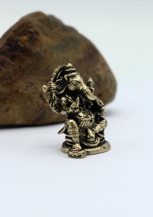 4 Armed Mini Brass Ganesha  Statue