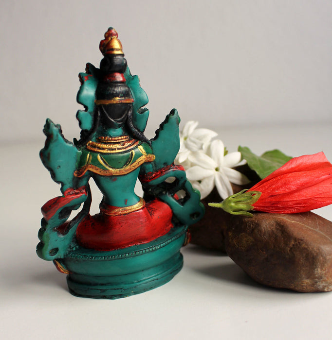 Green Tara Turquoise and Coral Shaded Statue