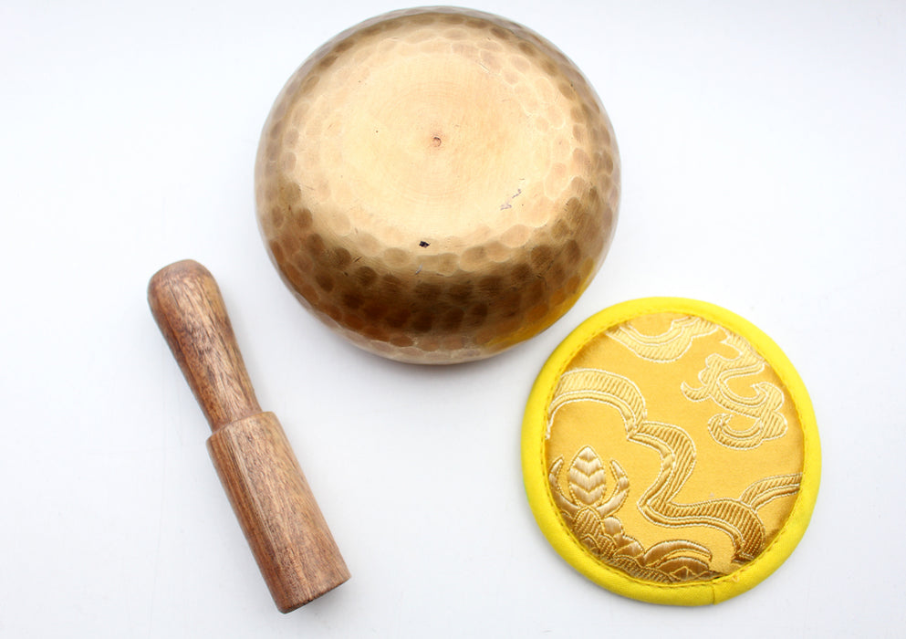 Hand Hammered Mini Double Dorjee Embossed Tibetan Singing Bowl with Cushion & Mallet - nepacrafts