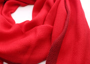 100 % Exclusive Red Cashmere Shawl with Border Herringbone Pattern - nepacrafts