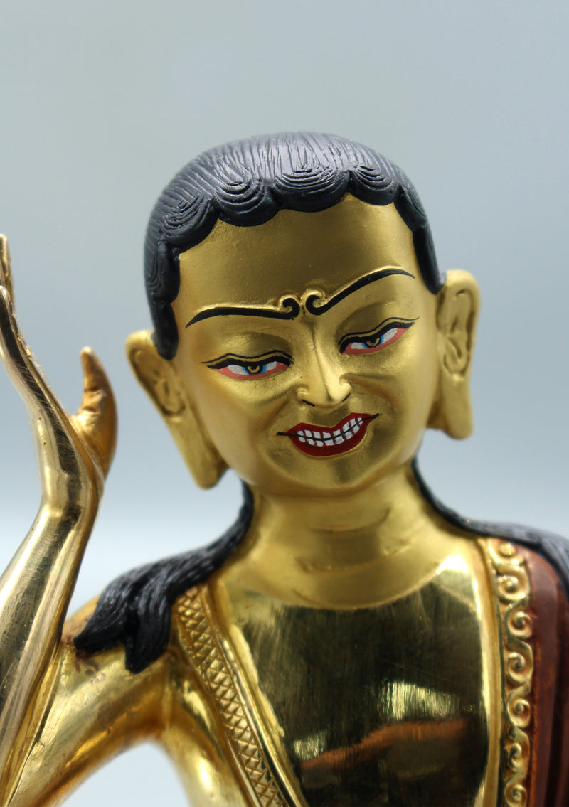 Partly Gold Plated Copper Milarepa Statue 7.5"