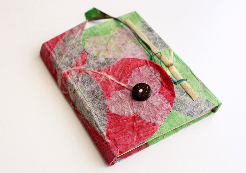 Real Leaves Printed Green Color Lokta Paper Journal Book - nepacrafts