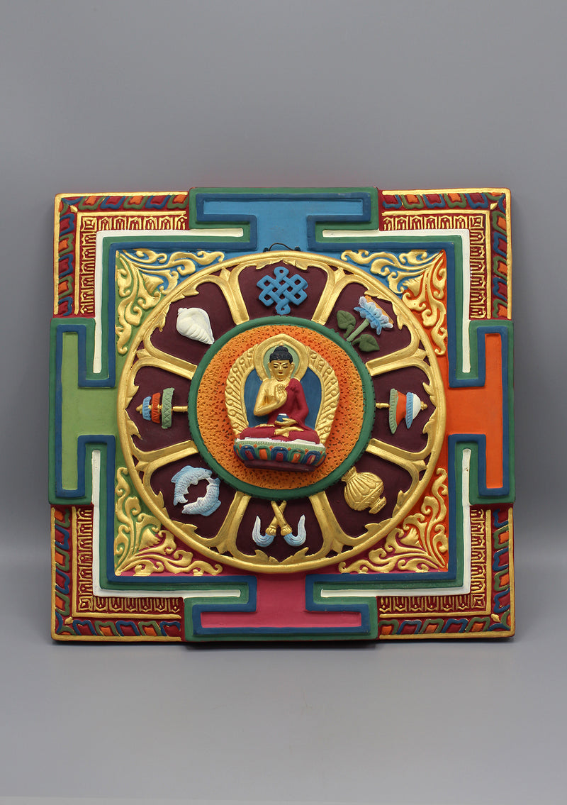 Blessing Buddha Handpainted Embossed Clay Wall Hanging - nepacrafts