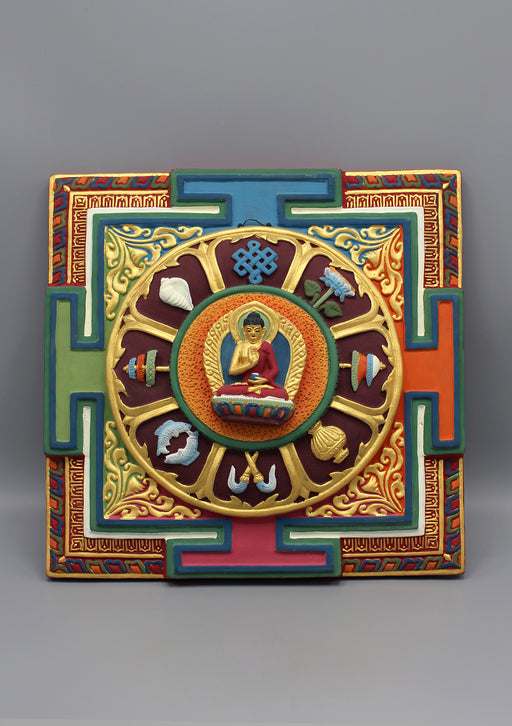 Blessing Buddha Handpainted Embossed Clay Wall Hanging - nepacrafts