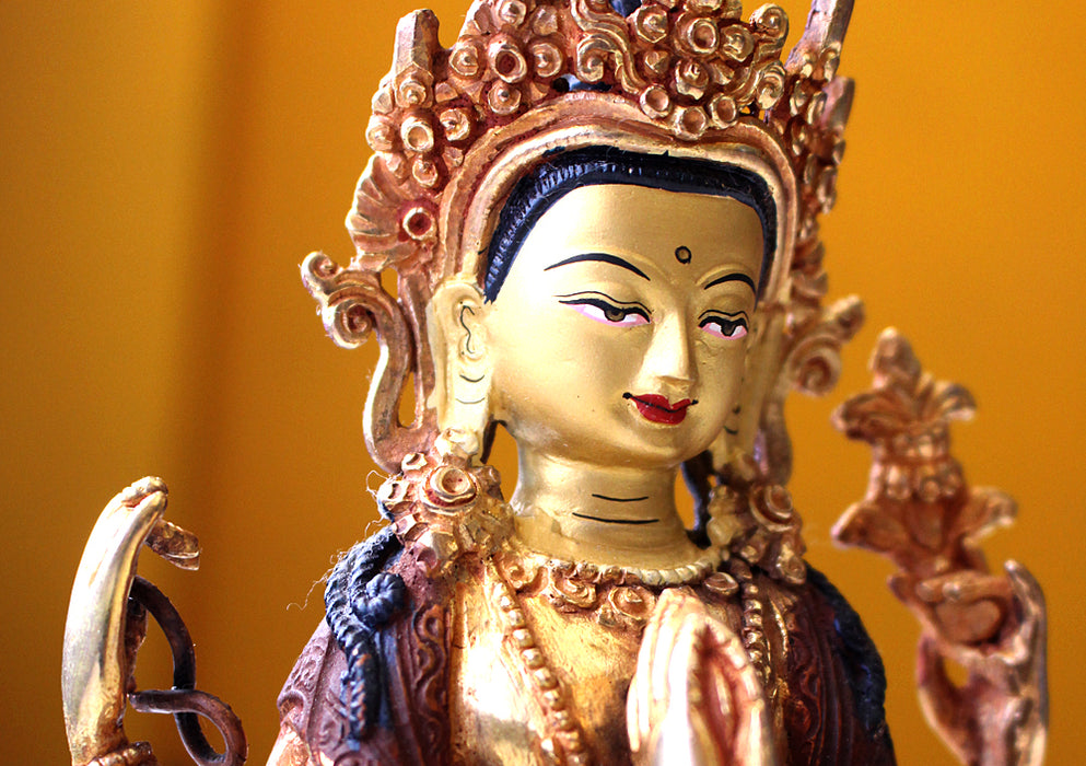 Gold Plated Om Mani Chenrezig Statue -Avalokiteshwora Tibetan Statue 6" - nepacrafts