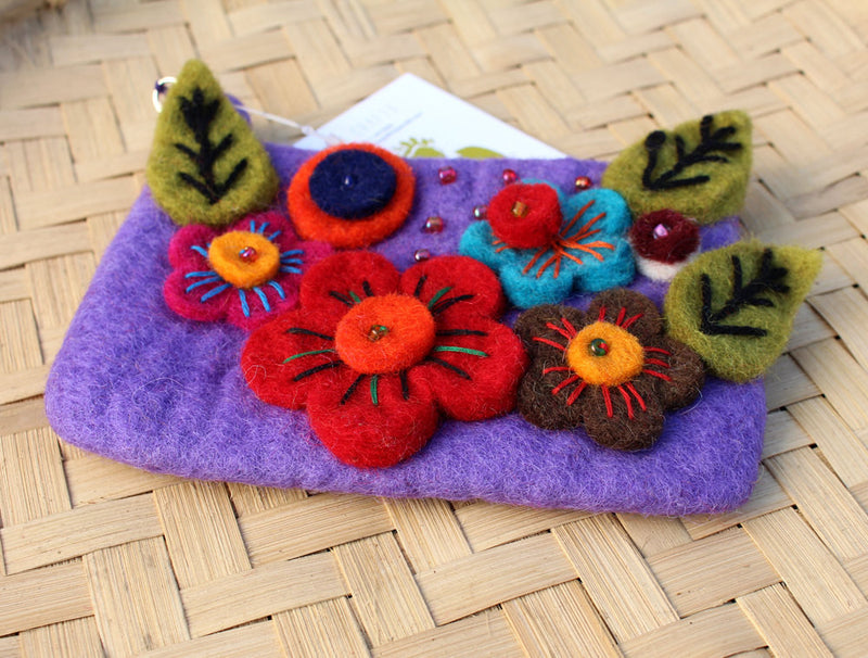 Felt Coin Purse decorated with flower & Beads - nepacrafts