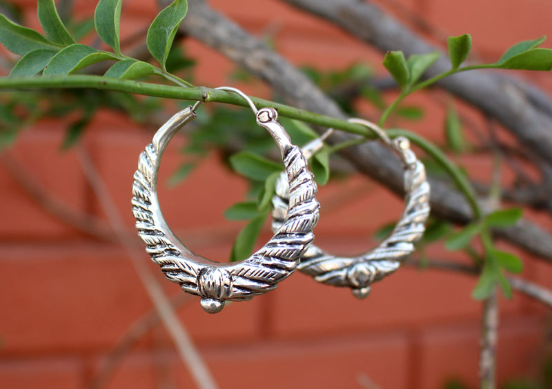 Twisted Design Silver Sterling Hoop Earrings - nepacrafts