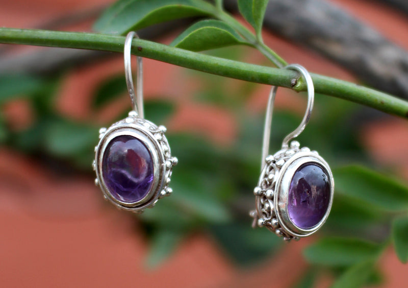 Amethyst Inlaid Silver Sterling Earrings - nepacrafts