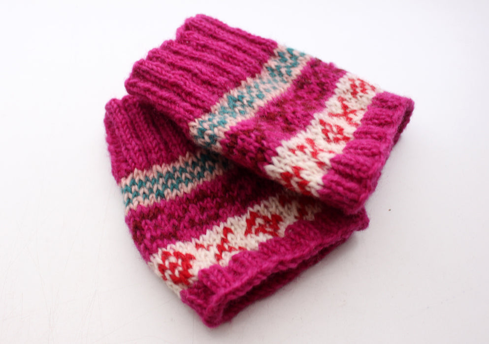Royal Pink Multicolor Winter Woolen Short Legwarmers - nepacrafts