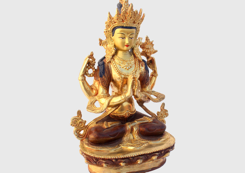 Gold Plated Avalokisteswora Statue 8" High SSST038 - nepacrafts
