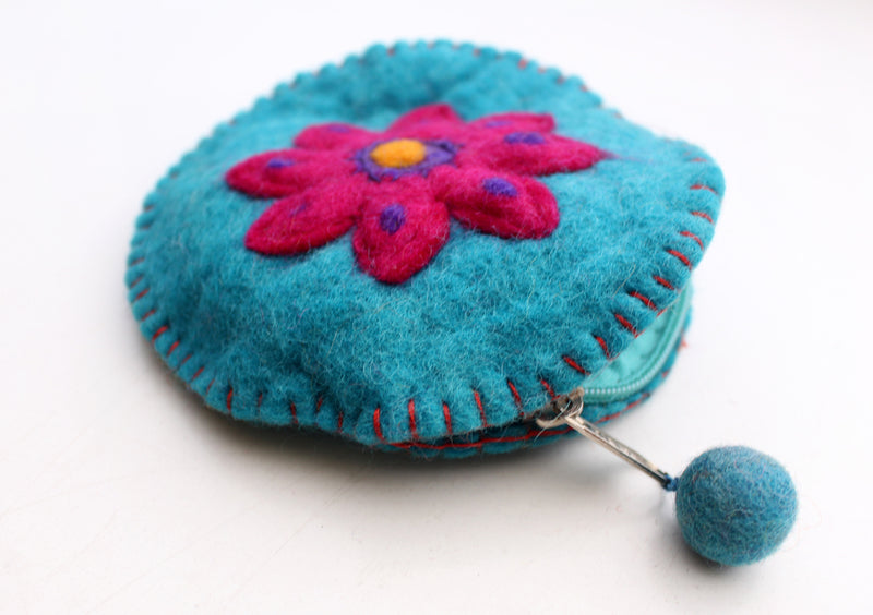 Round Flower Patchwork Colorful Felt Coin Purse - nepacrafts