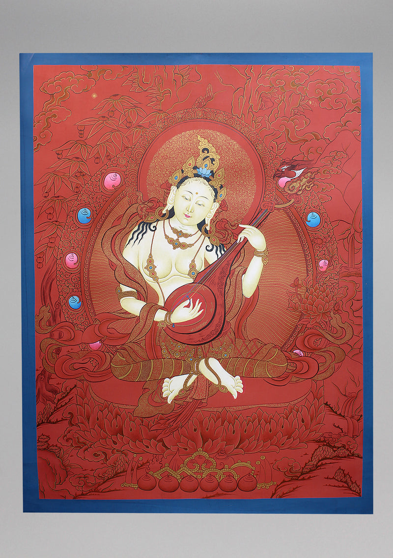Hindu Goddess Saraswati Thangka Painting