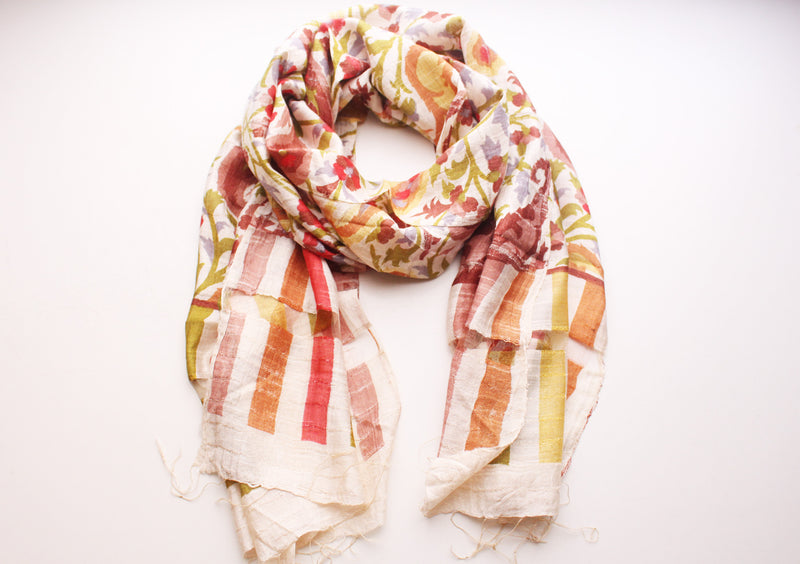 Flower Printed Multicolor Summer Silk Scarves - nepacrafts