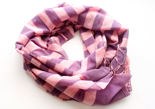 Light Pink Striped Purple 100% Water Pashmina Shawl - nepacrafts