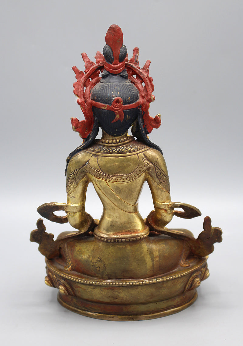 Gold Plated Aparmita Buddha Statue 8 Inch