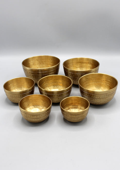 Set of Seven Hand Hammered Tibetan Singing Bowls