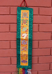 Tibetan Eight Auspicious Symbol Brocade Wall Hanging Banner - nepacrafts