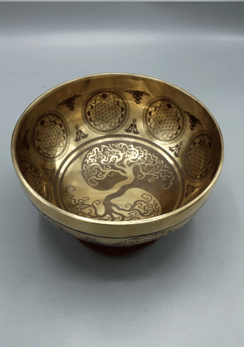 Handmade Yin Yang Tree of Life Etched Gulpa Singing Bowl with Mandala