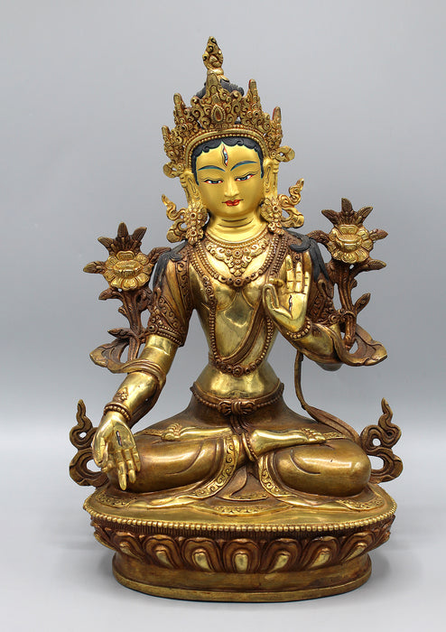 Partly Gold Plated Magical White Tara Statue