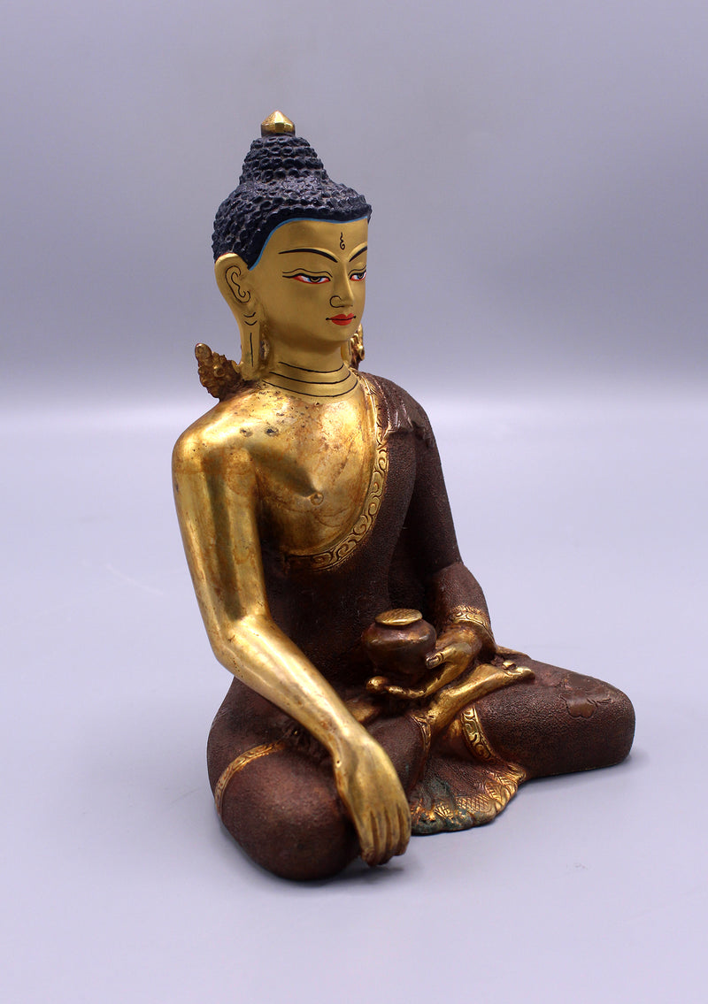 Gold Plated Copper Shakyamuni Buddha Statue 6.3"H