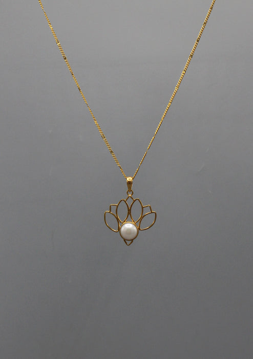 Pearl inlaid Gold Plated Lotus Pendant