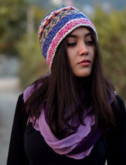 White Pink Multicolor Woolen Sherpa Cap - nepacrafts