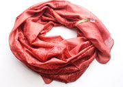 Dark Orange Cotton Meditation Scarf with Elephant Print, Jari Shawl/Scarf - nepacrafts