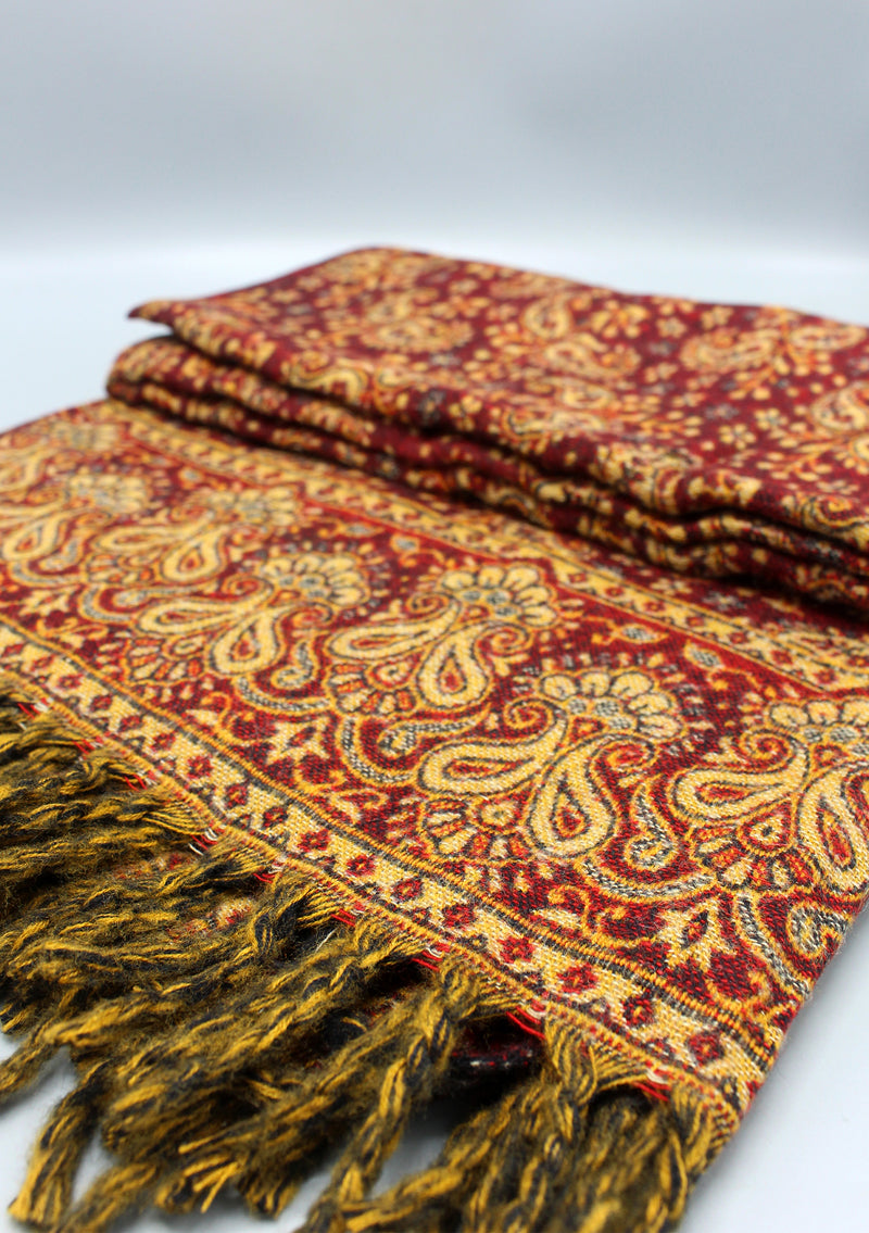 Handloomed Floral Leaves Maroon Yak Wool Shawl