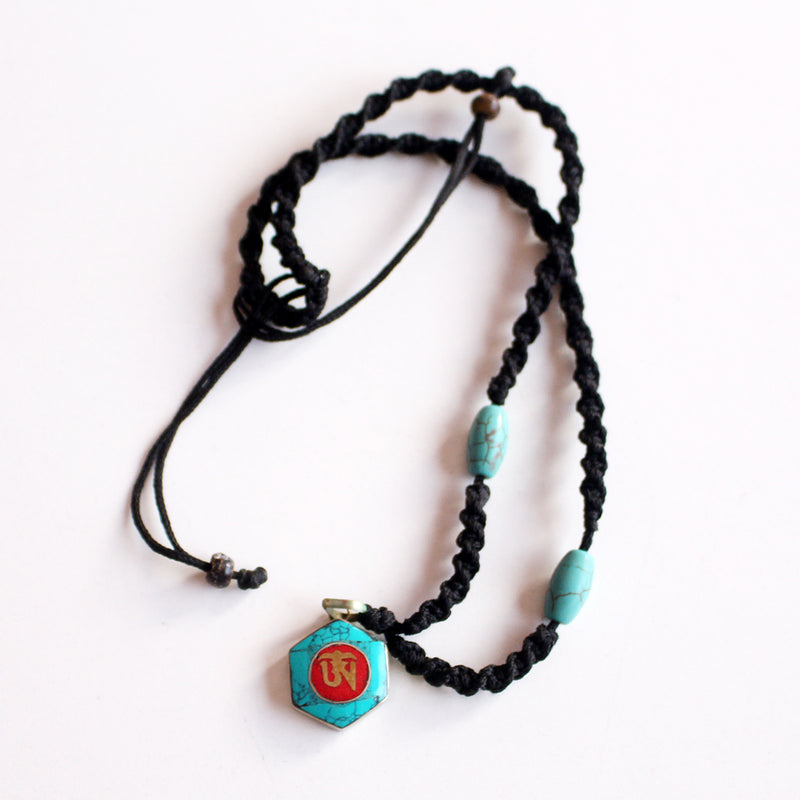 Hexagonal Turquoise Tibetan Om Pendant - nepacrafts